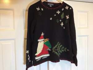 Vtg Northern Isles Sweater Womens M Holiday Christmas Tree Santa Embroidered